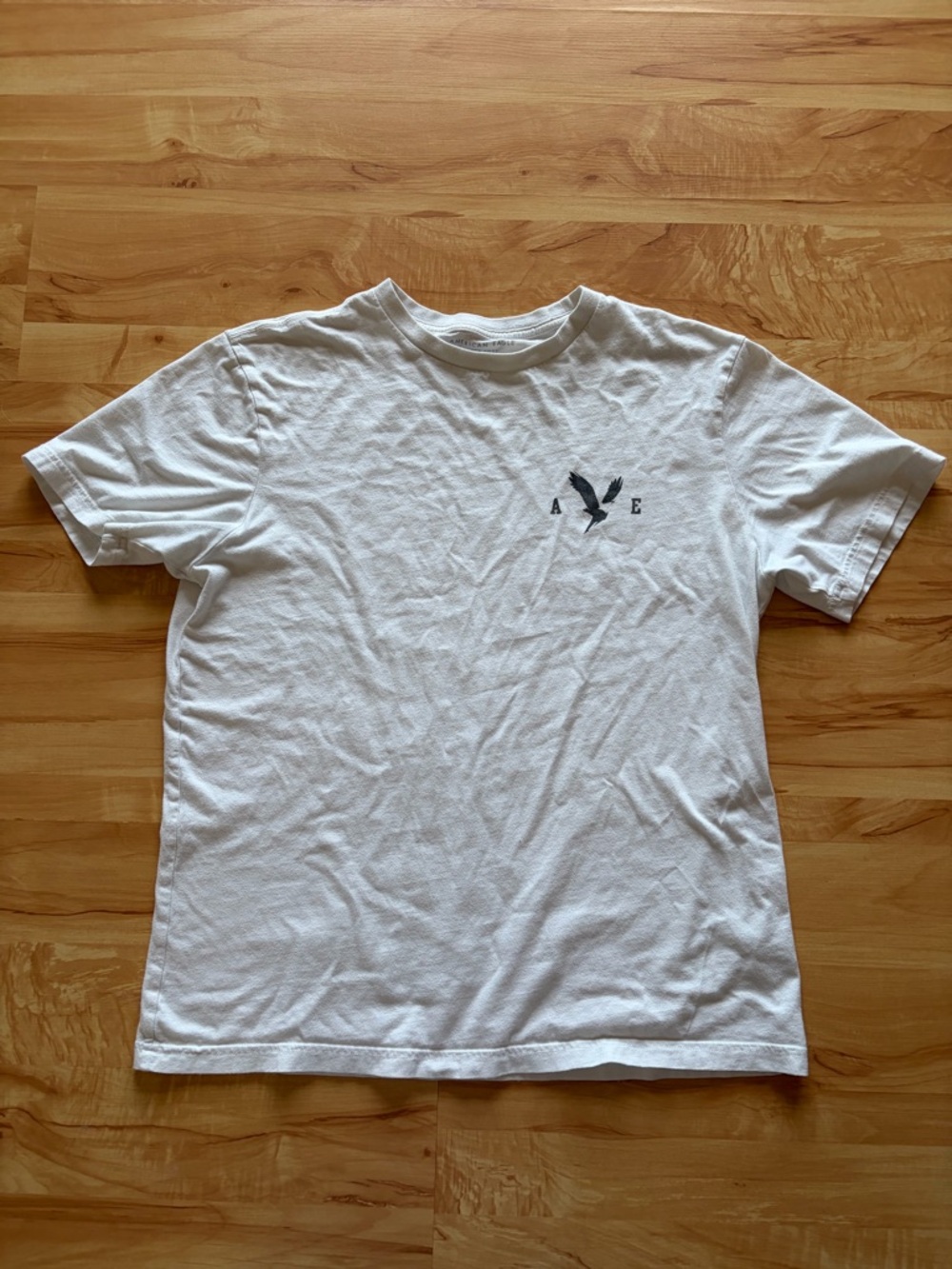 American Eagle Outfitters White Short-Sleeve Tee with Small Black Logo